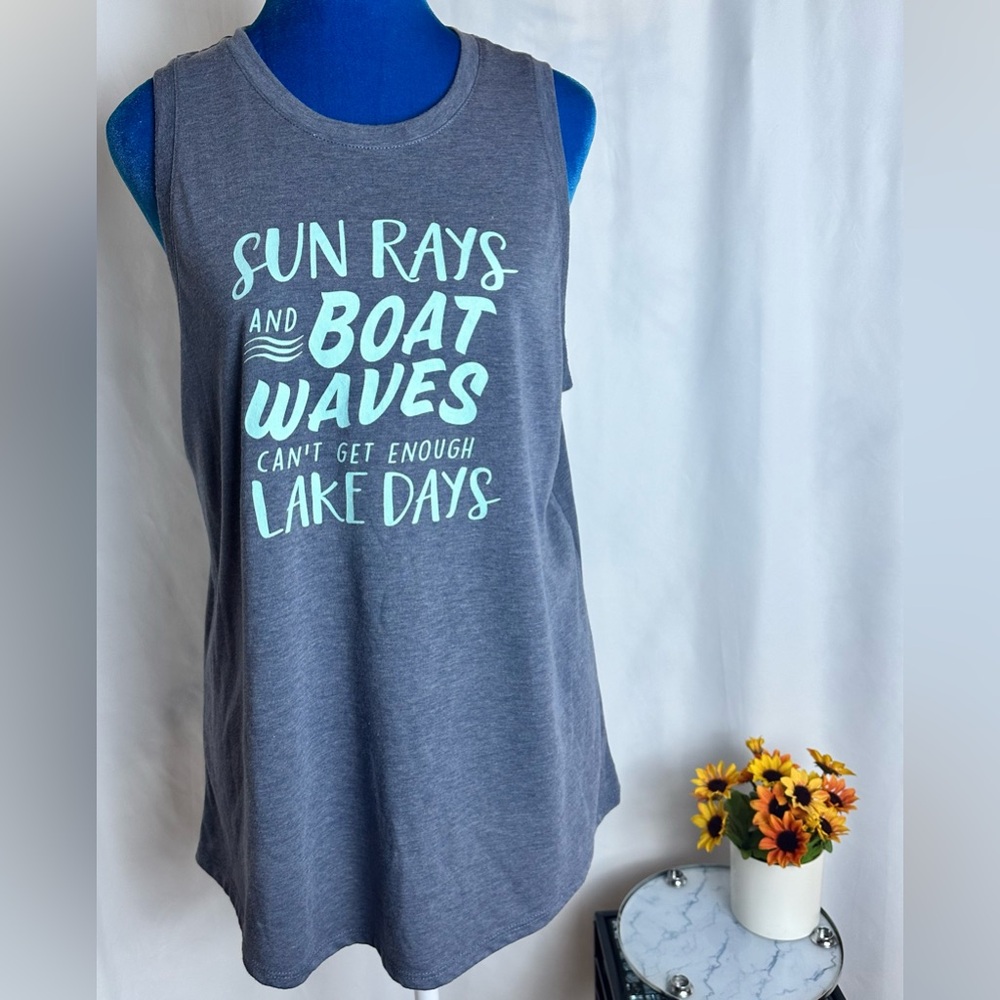 Gray Sleeveless Muscle Tee Graphic Tank Top Size Large 12/14